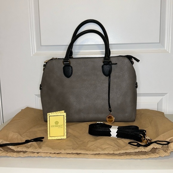 Gussaci Collection Grey Italian Pebble Vegan Leather Shoulder bag with Dust Bag - Picture 1 of 17